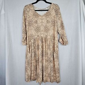 Garnet‎ Hill Midi Dress with Pockets Brown and Tan Patterned V-Neck Lined Size 8
